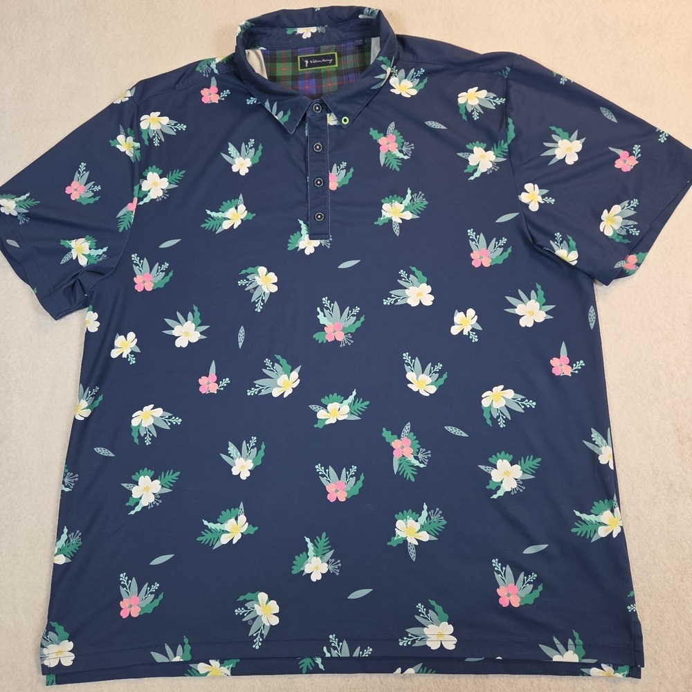 William Murray For Esteban Polo Shirt Mens 2XL Navy Floral Performance Golf - Picture 1 of 10